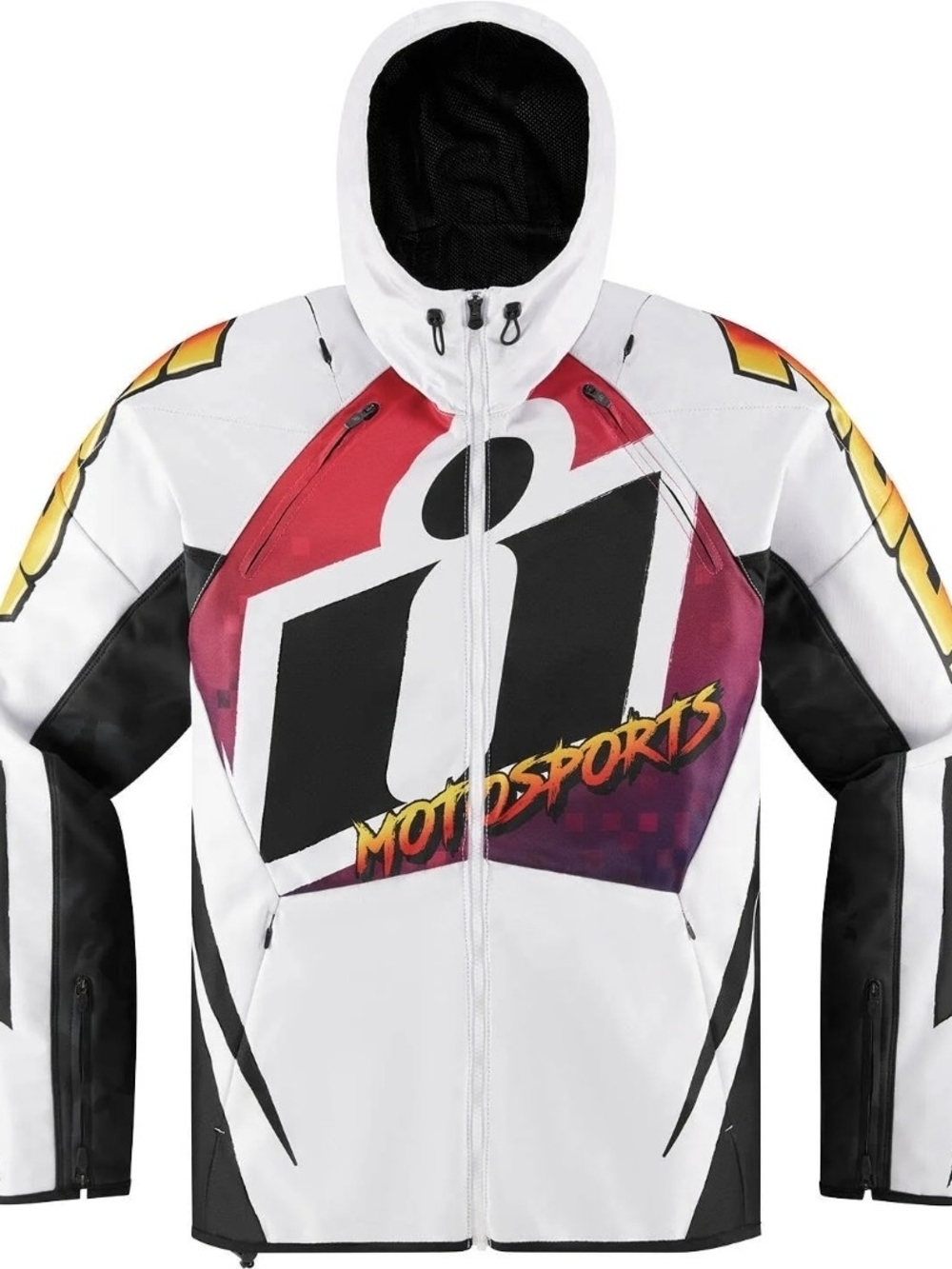 ICON White, Black & Red Motorsports Hooded Performance Jacket